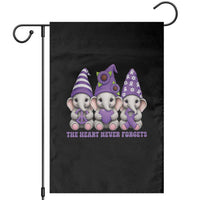 Cute Elephant Gnome Purple Ribbon Alzheimer's Support Garden Flag The Heart Never Forgets