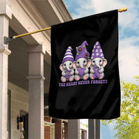 Cute Elephant Gnome Purple Ribbon Alzheimer's Support Garden Flag The Heart Never Forgets