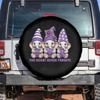 Cute Elephant Gnome Purple Ribbon Alzheimer's Support Spare Tire Cover The Heart Never Forgets