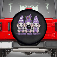 Cute Elephant Gnome Purple Ribbon Alzheimer's Support Spare Tire Cover The Heart Never Forgets