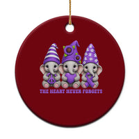 Cute Elephant Gnome Purple Ribbon Alzheimer's Support Ceramic Ornament The Heart Never Forgets
