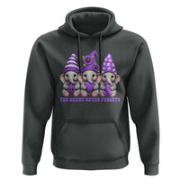Cute Elephant Gnome Purple Ribbon Alzheimer's Support Hoodie The Heart Never Forgets