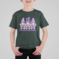 Cute Elephant Gnome Purple Ribbon Alzheimer's Support T Shirt For Kid The Heart Never Forgets