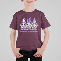 Cute Elephant Gnome Purple Ribbon Alzheimer's Support T Shirt For Kid The Heart Never Forgets