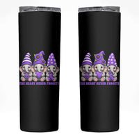 Cute Elephant Gnome Purple Ribbon Alzheimer's Support Skinny Tumbler The Heart Never Forgets