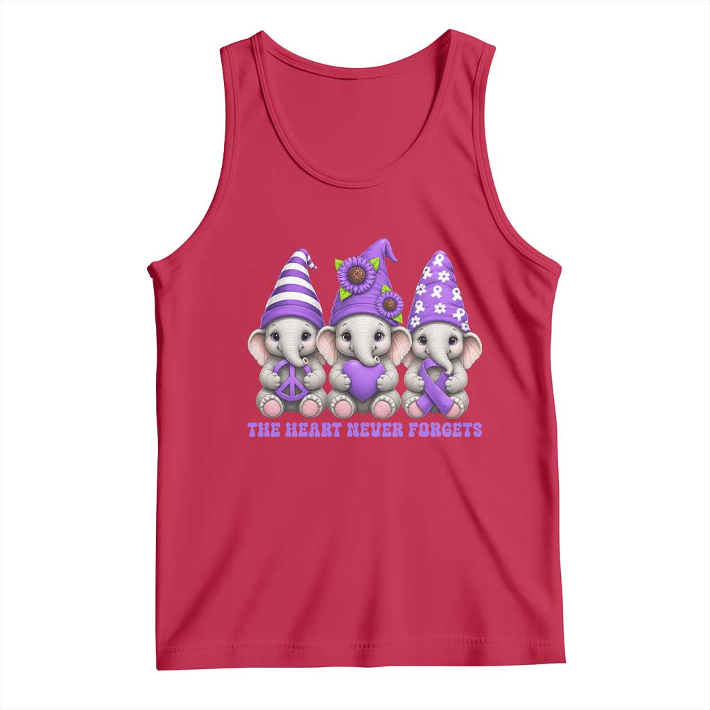 Cute Elephant Gnome Purple Ribbon Alzheimer's Support Tank Top The Heart Never Forgets