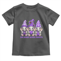 Cute Elephant Gnome Purple Ribbon Alzheimer's Support Toddler T Shirt The Heart Never Forgets