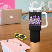 Cute Elephant Gnome Purple Ribbon Alzheimer's Support Tumbler With Handle The Heart Never Forgets