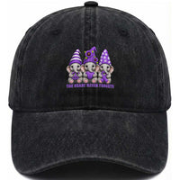 Cute Elephant Gnome Purple Ribbon Alzheimer's Support Washed Cotton Baseball Cap The Heart Never Forgets