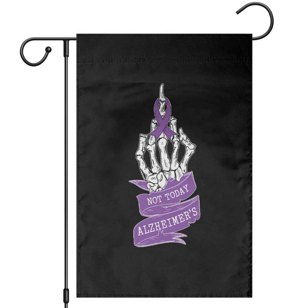 Not Today Alzheimers Garden Flag Funny Skeleton Middle Finger Purple Ribbon