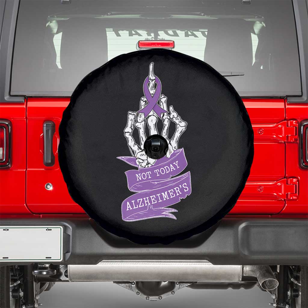 Not Today Alzheimers Spare Tire Cover Funny Skeleton Middle Finger Purple Ribbon