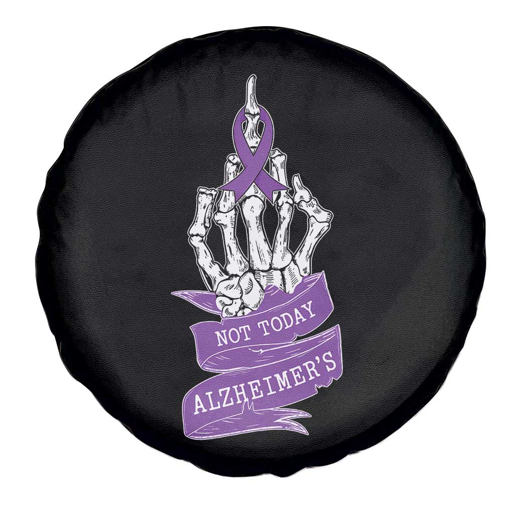 Not Today Alzheimers Spare Tire Cover Funny Skeleton Middle Finger Purple Ribbon