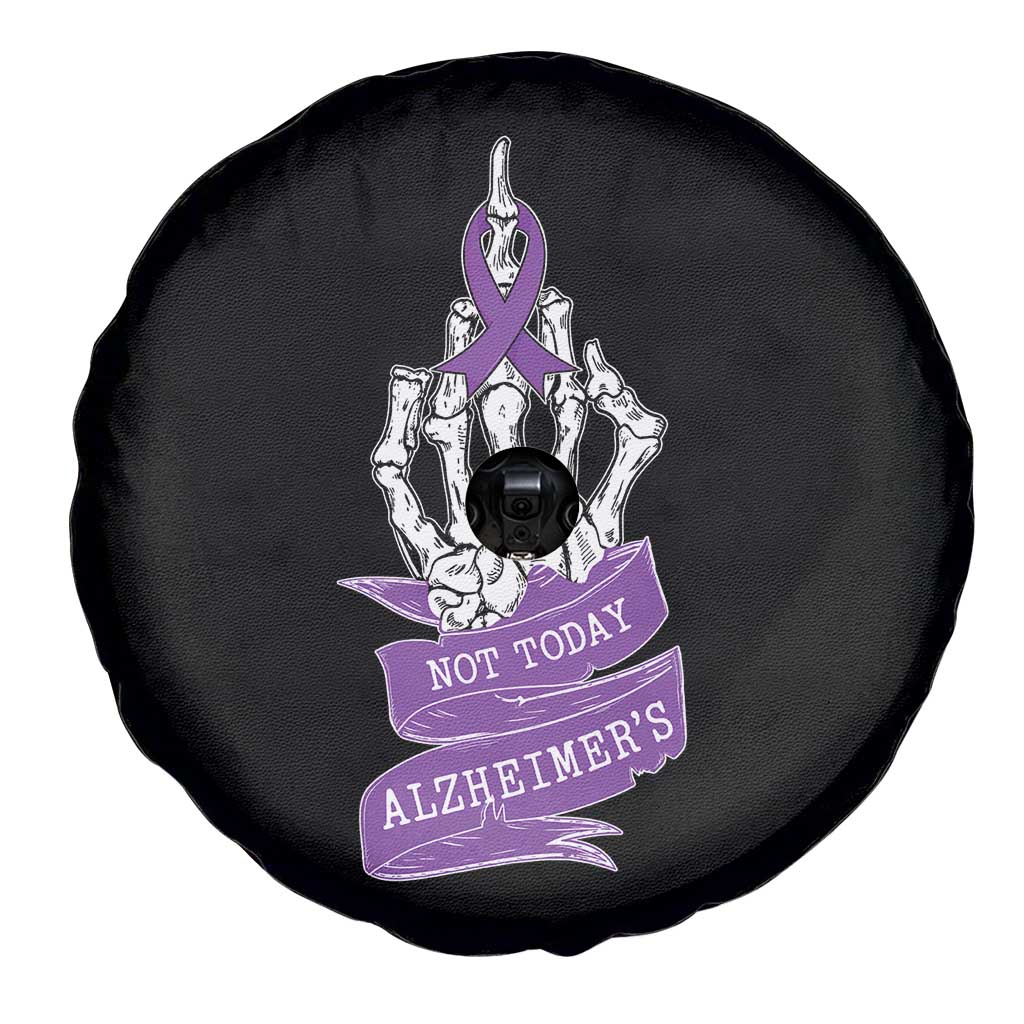 Not Today Alzheimers Spare Tire Cover Funny Skeleton Middle Finger Purple Ribbon