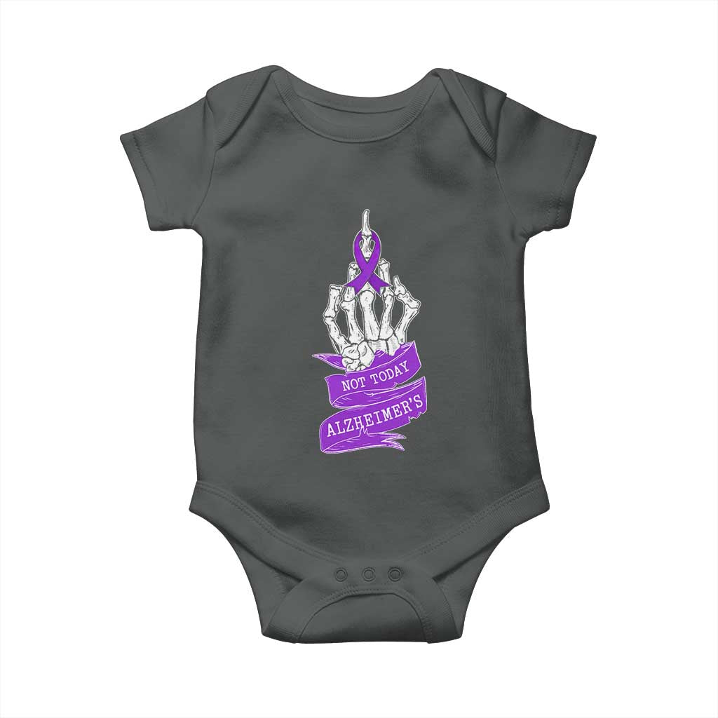 Not Today Alzheimers Baby Onesie Funny Skeleton Middle Finger Purple Ribbon