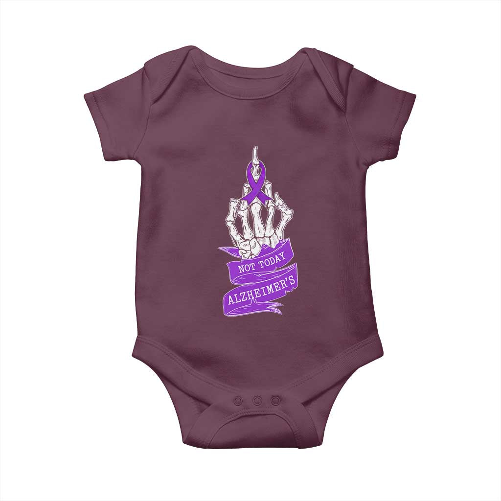 Not Today Alzheimers Baby Onesie Funny Skeleton Middle Finger Purple Ribbon