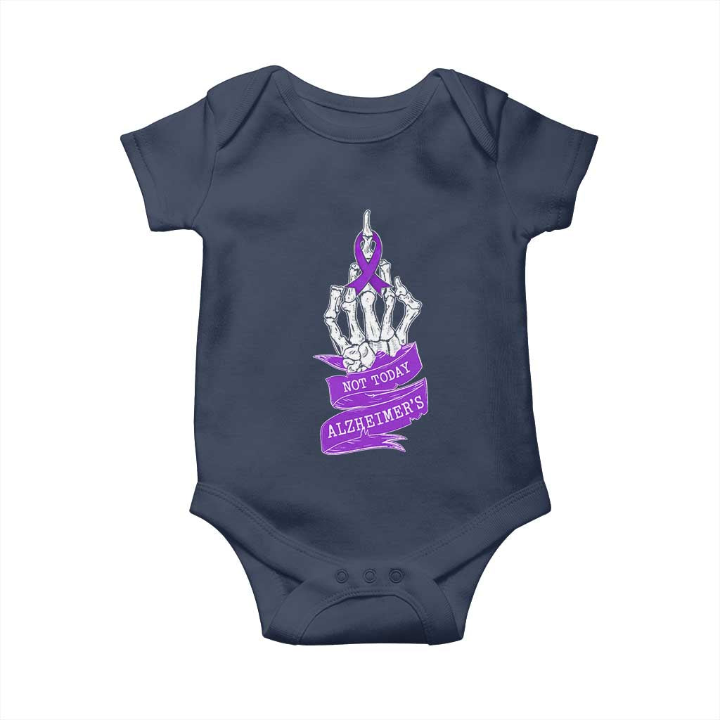 Not Today Alzheimers Baby Onesie Funny Skeleton Middle Finger Purple Ribbon