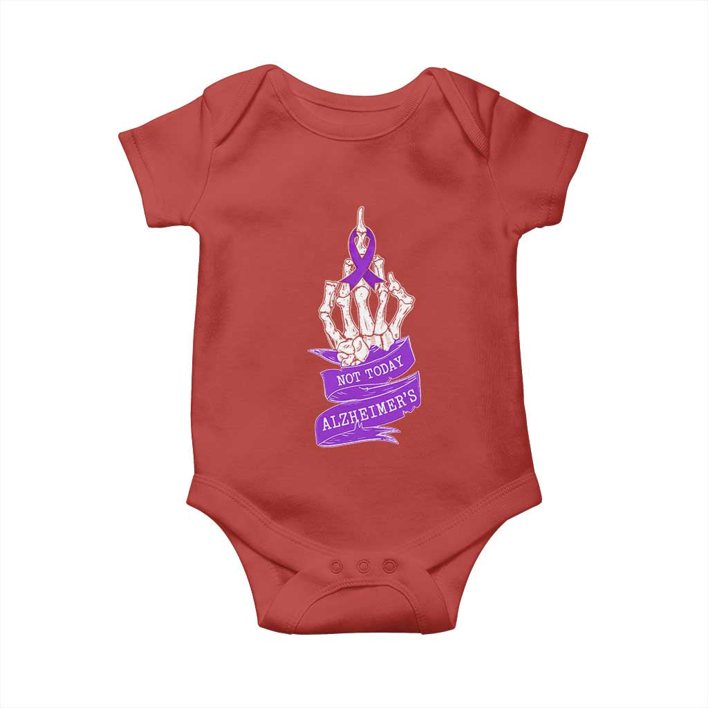 Not Today Alzheimers Baby Onesie Funny Skeleton Middle Finger Purple Ribbon