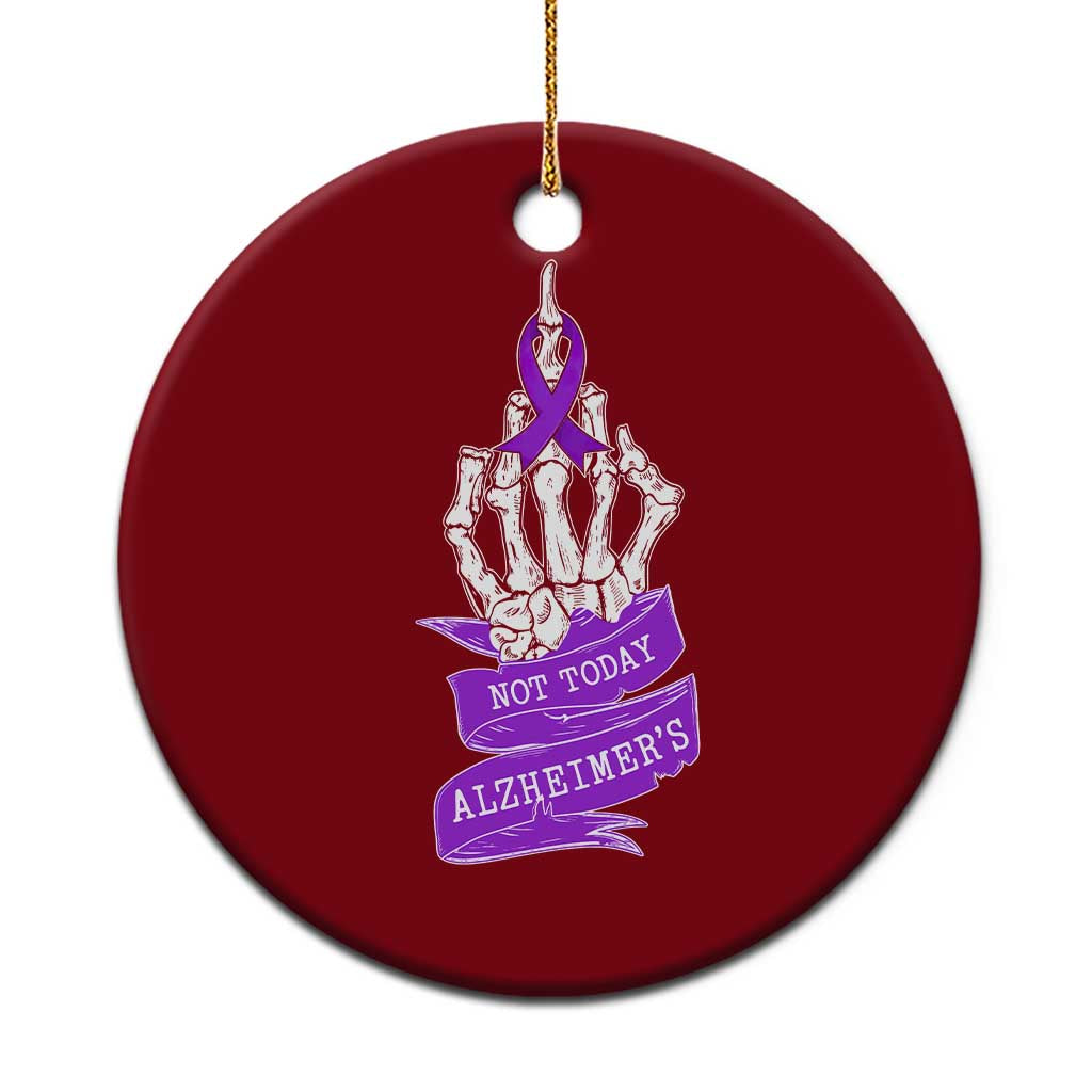 Not Today Alzheimers Ceramic Ornament Funny Skeleton Middle Finger Purple Ribbon