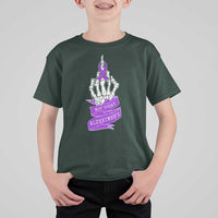 Not Today Alzheimers T Shirt For Kid Funny Skeleton Middle Finger Purple Ribbon