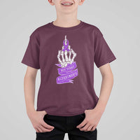 Not Today Alzheimers T Shirt For Kid Funny Skeleton Middle Finger Purple Ribbon