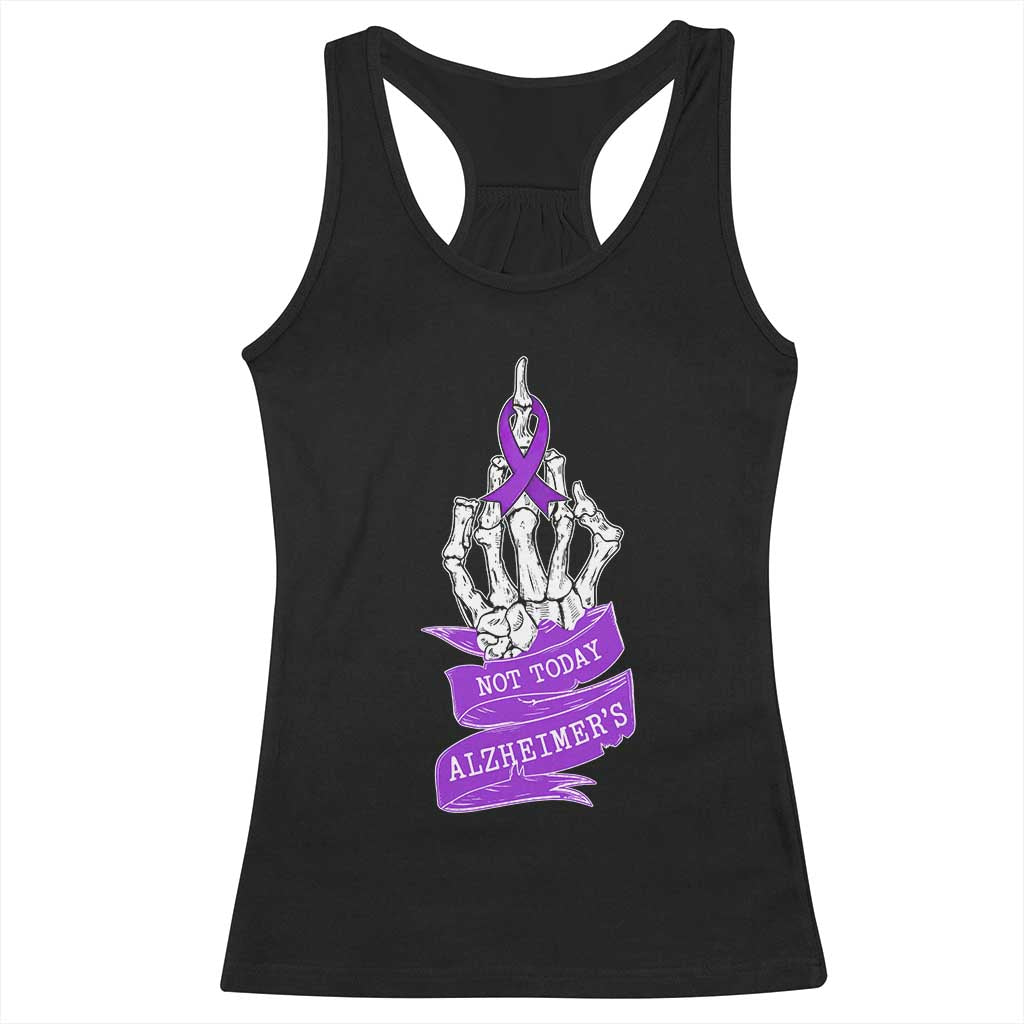 Not Today Alzheimers Racerback Tank Top Funny Skeleton Middle Finger Purple Ribbon