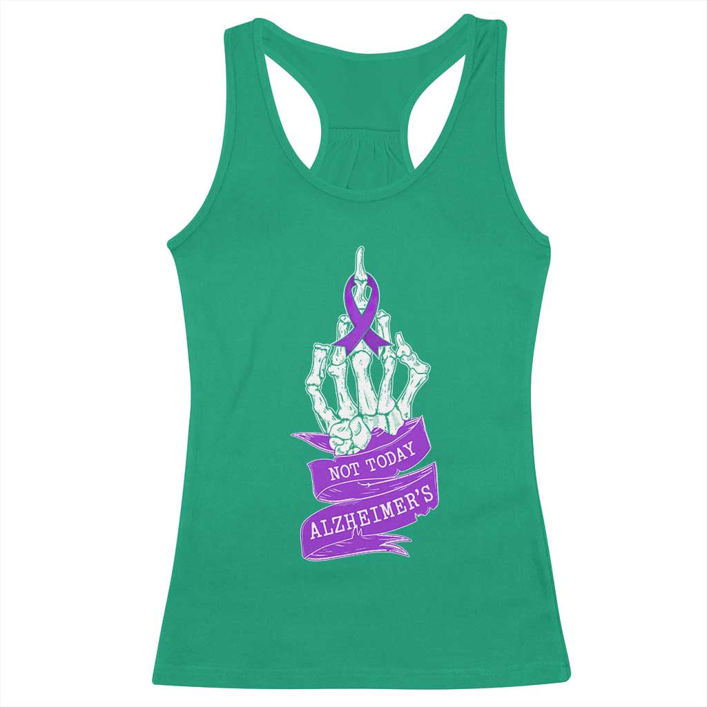 Not Today Alzheimers Racerback Tank Top Funny Skeleton Middle Finger Purple Ribbon