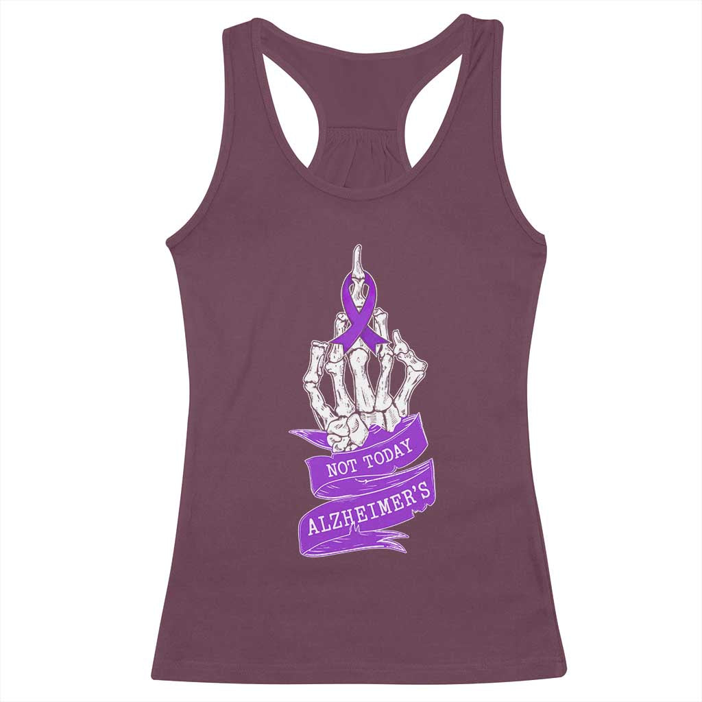Not Today Alzheimers Racerback Tank Top Funny Skeleton Middle Finger Purple Ribbon
