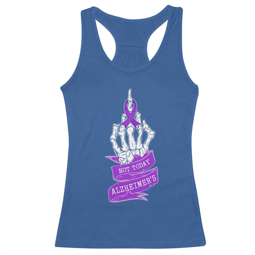 Not Today Alzheimers Racerback Tank Top Funny Skeleton Middle Finger Purple Ribbon