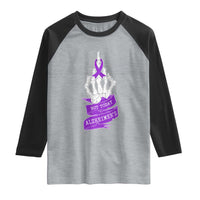 Not Today Alzheimers Raglan Shirt Funny Skeleton Middle Finger Purple Ribbon