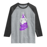 Not Today Alzheimers Raglan Shirt Funny Skeleton Middle Finger Purple Ribbon