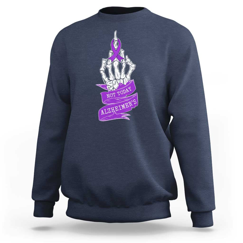 Not Today Alzheimers Sweatshirt Funny Skeleton Middle Finger Purple Ribbon