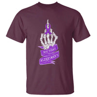 Not Today Alzheimers T Shirt Funny Skeleton Middle Finger Purple Ribbon