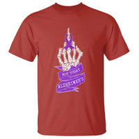 Not Today Alzheimers T Shirt Funny Skeleton Middle Finger Purple Ribbon