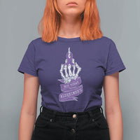 Not Today Alzheimers T Shirt For Women Funny Skeleton Middle Finger Purple Ribbon