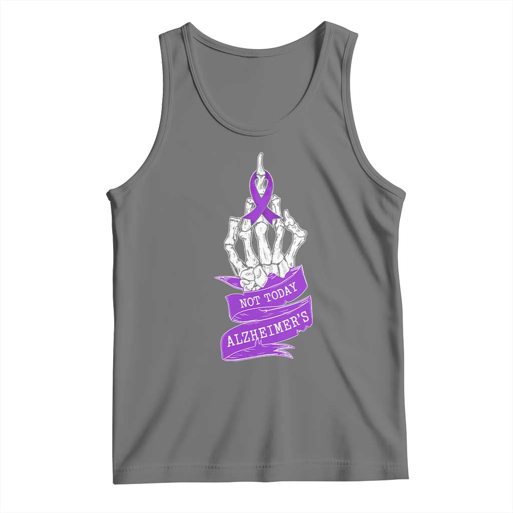 Not Today Alzheimers Tank Top Funny Skeleton Middle Finger Purple Ribbon