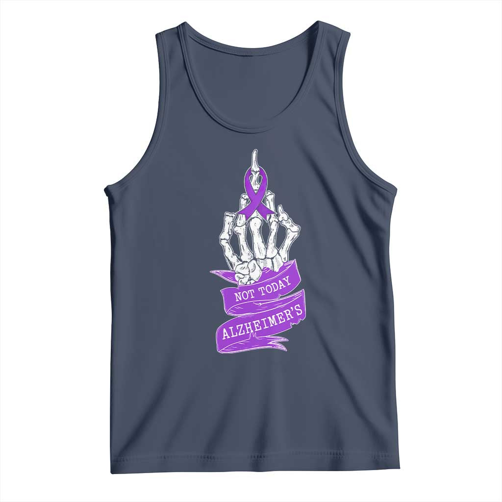 Not Today Alzheimers Tank Top Funny Skeleton Middle Finger Purple Ribbon