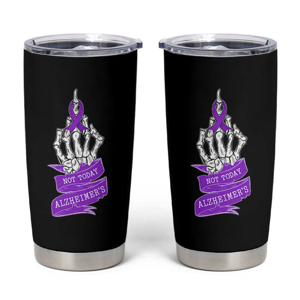 Not Today Alzheimers Tumbler Cup Funny Skeleton Middle Finger Purple Ribbon