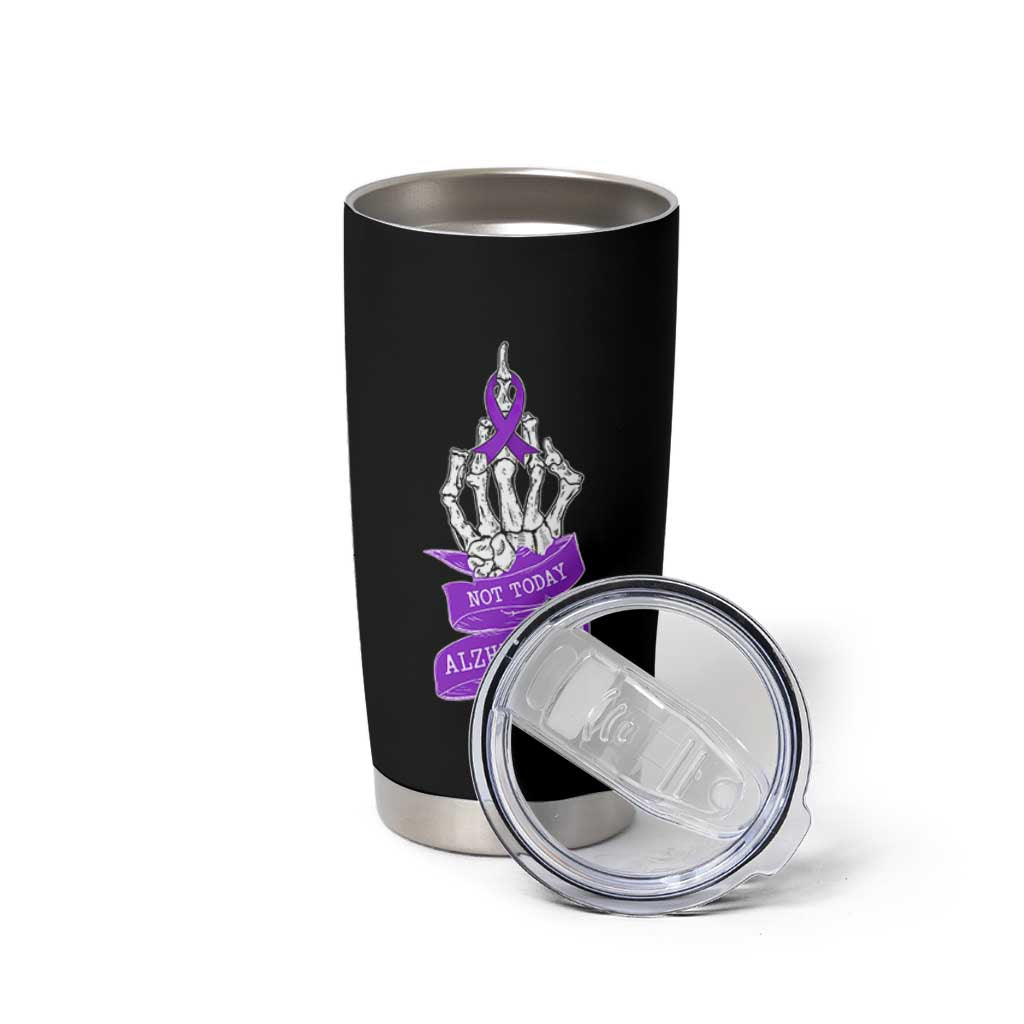 Not Today Alzheimers Tumbler Cup Funny Skeleton Middle Finger Purple Ribbon