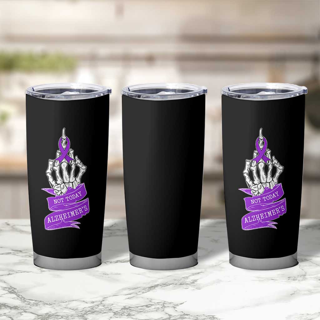 Not Today Alzheimers Tumbler Cup Funny Skeleton Middle Finger Purple Ribbon