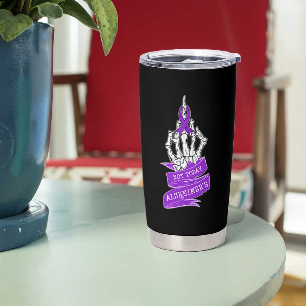Not Today Alzheimers Tumbler Cup Funny Skeleton Middle Finger Purple Ribbon