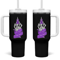 Not Today Alzheimers Tumbler With Handle Funny Skeleton Middle Finger Purple Ribbon