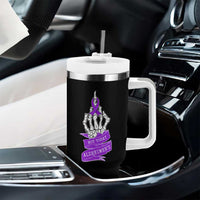 Not Today Alzheimers Tumbler With Handle Funny Skeleton Middle Finger Purple Ribbon
