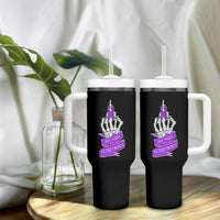 Not Today Alzheimers Tumbler With Handle Funny Skeleton Middle Finger Purple Ribbon