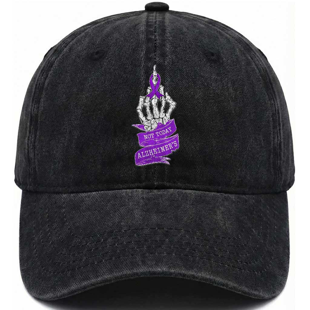 Not Today Alzheimers Washed Cotton Baseball Cap Funny Skeleton Middle Finger Purple Ribbon