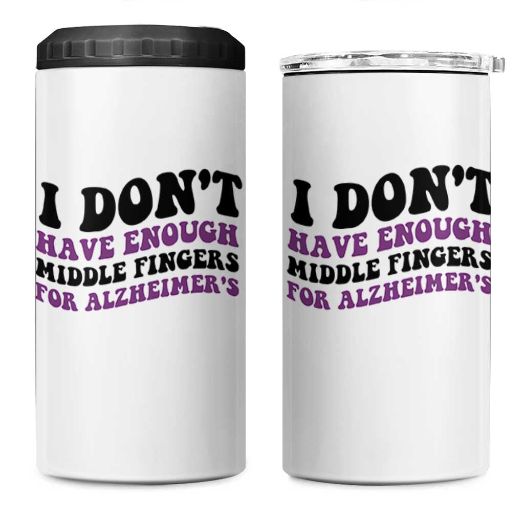 I Dont Have Enough Middle Fingers For Alzheimers 4 in 1 Can Cooler Tumbler Groovy Purple Retro