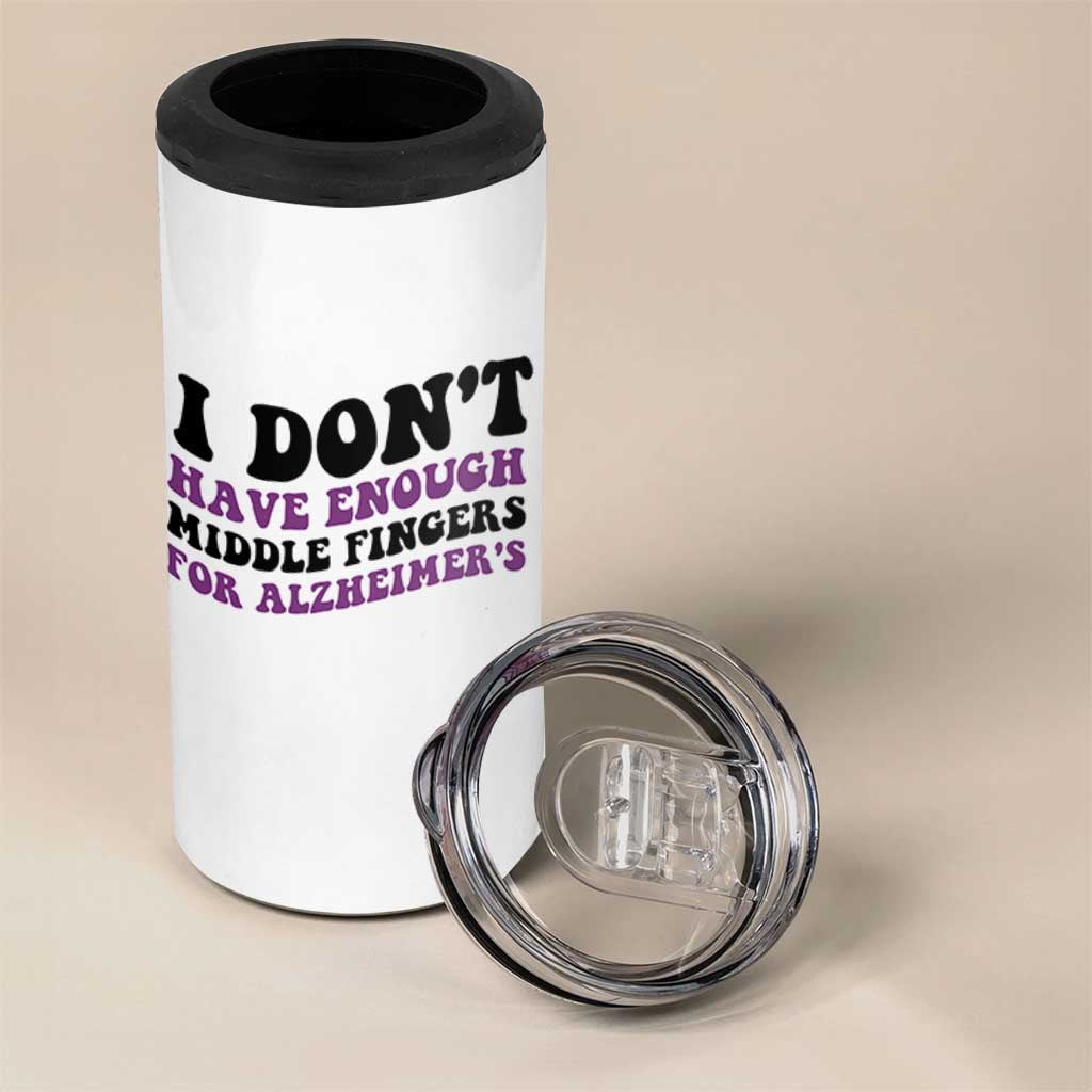 I Dont Have Enough Middle Fingers For Alzheimers 4 in 1 Can Cooler Tumbler Groovy Purple Retro