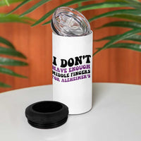 I Dont Have Enough Middle Fingers For Alzheimers 4 in 1 Can Cooler Tumbler Groovy Purple Retro