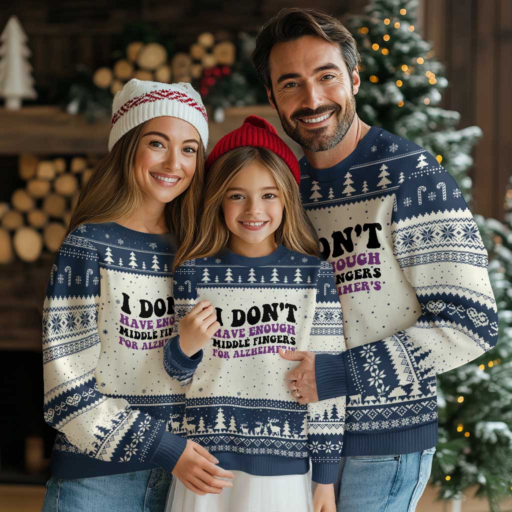 I Dont Have Enough Middle Fingers For Alzheimers Ugly Christmas Sweater Groovy Purple Retro