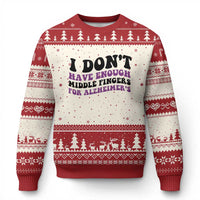 I Dont Have Enough Middle Fingers For Alzheimers Ugly Christmas Sweater Groovy Purple Retro