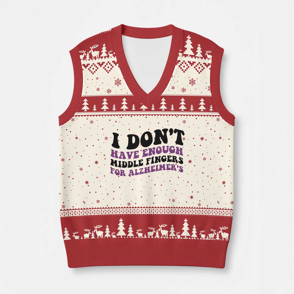 I Dont Have Enough Middle Fingers For Alzheimers V-Neck Knit Sweater Vest Groovy Purple Retro